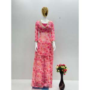 Hermoso Conjunto de Top y Pantalones Plazzo de Chifón con Estampado Digital para Fiesta - Product Image 3