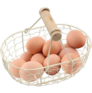 White Wash Round Iron <b>Wire</b> Egg <b>Basket</b> with Handle Ideal <b>for</b> Egg <b>Storage</b> and Kitchen Organization Made in India - Product Image 2