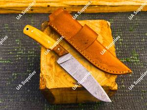 Couteau de chasse à lame fixe forgée en acier Damas, fait main, tranchant comme une lame de rasoir, avec manche en bois d'olivier, personnalisable OEM - Product Image 5