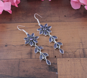 925 <b>Sterling</b> <b>Silver</b> Blue Lace Agate Water Drop Long Dangle Chandelier Earrings | Wholesale Handcrafted Vintage Anniversary - Product Image 4