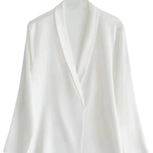Blusa blanca satinada para mujer, camisas de manga larga con cuello en V, ropa elegante para oficina, Tops femeninos de estilo sencillo para primavera, camisa para ir al trabajo - Product Image 5