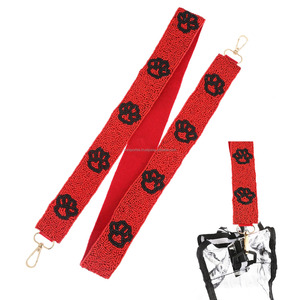 Sangle de sac à bandoulière artisanale perlée, motif patte violet-jaune, personnalisable, pour sacs DIY, accessoire de mode durable, vente en gros - Product Image 2