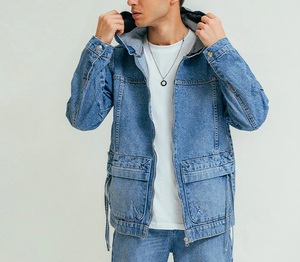Winter Fall Custom OEM High Quality Pullover Zipper Up Jeans Denim Hoodie Oversize Drop Shoulder With Pockets Hooded For Men's - Product Image 1