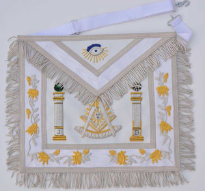 Masonic Regalia <b>Needlework</b> Master Mason Apron with Jewel Collar Gavel Trowel Square Cross-Stitching Featuring Crafts Safety Pin - Product Image 1