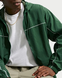Veste coupe-vent à capuche verte pour homme, décontractée, en polyester, fermeture éclair, coupe régulière, pour l'automne, séchage rapide, logo frontal - Product Image 5