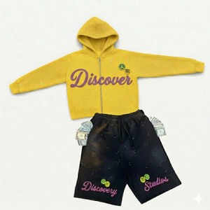 Conjunto de Sudadera con Capucha y Pantalones Cortos para Hombre, Personalizado con Bordado y Logotipo Impreso, OEM, Ropa Deportiva de Verano, 100% Algodón - Product Image 4