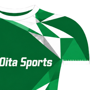 Maillot de compression athlétique à manches courtes vert et blanc, col ras du cou, motif géométrique, pour entraînement de performance et sports nautiques - Product Image 4