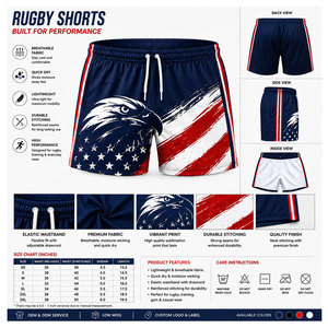 Pantalones Cortos de Rugby al por Mayor, de Tela de Poliéster, para Entrenamiento, Uniformes de Equipo, Pantalones Cortos de Rugby con Diseño Sublimado - Product Image 5