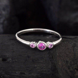100% Natural Pink Sapphire Three Gemstone Minimalist Fine <b>Ring</b> 100% Pure Solid <b>925</b> Sterling <b>Silver</b> Band Dainty <b>Ring</b> Fine Jewelry - Product Image 2