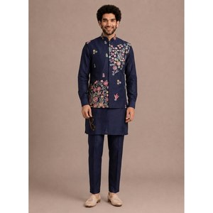Ensemble de Kurta de mariage bleu marine brodé pour homme, pour tenue formelle - Product Image 3