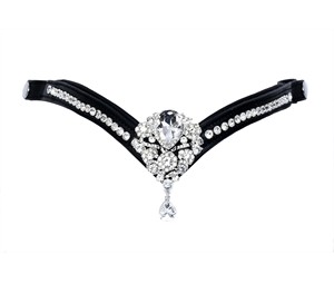 Fronture d'équitation de luxe en cuir noir avec cristaux, forme en V, strass en goutte d'eau, accessoire de bridon, taille personnalisée - Product Image 1