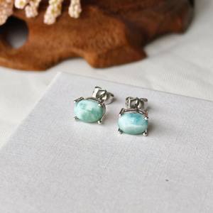 Pendientes ovalados de plata de ley 925 con larimar, pendientes de piedras preciosas naturales, joyería para mujer, regalo de Navidad para ella - Product Image 3