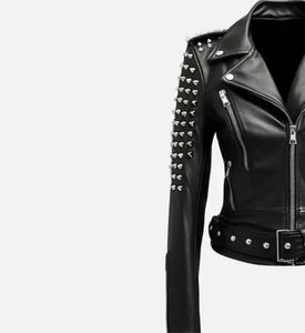 <b>Women's</b> Orignal Leather <b>Jacket</b>(3 Colors) Biker <b>Jacket</b> with Zip Pockets Vintage Short Coat for Autumn <b>Spring</b> - Product Image 3