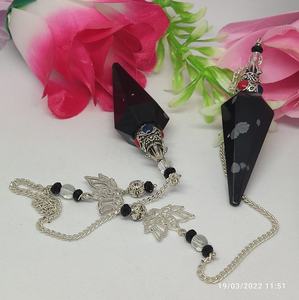 Péndulo de Obsidiana en Forma de Copo de Nieve con Cadena de Loto, Cristal Pulido, para Sanación y Radiestesia, Venta Caliente - Product Image 3