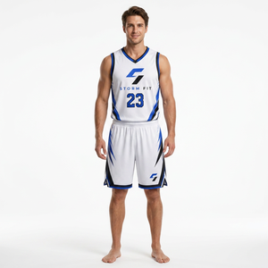 Storm Fit Men's Basketball Uniforms Set Sublimated Print Quick Dry Sleeveless V-Neck Athletic Uniform White Black - Product Image 1