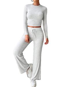 Kit de fitness deportivo gris claro cómodo para mujer, chaqueta de cuello redondo y conjuntos, técnica teñida Lisa 2025 - Product Image 5