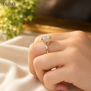 Anillo de Compromiso de Oro Amarillo de 14K con Doble Corona de Diamantes y Halo Oculto de Moissanita - Product Image 6