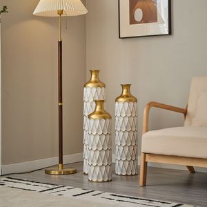 Modern Style 3-Piece Home Decoration Set Large Glazed White Metal <b>Vase</b> Droplet Shape <b>Floor</b> <b>Standing</b> Gorgeous Modern Home Decor - Product Image 6