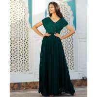 Robe élégante Style De Maison en mousseline vert forêt, coupe trapèze, longueur ras du sol, taille empire, sequins, décolleté croisé, taille XS