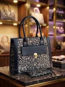 กระเป๋าโท้ทลายดอกไม้ทำมือพร้อมชุดกระเป๋าใส่ของเข้าชุด - Product Image 3