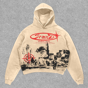 เสื้อฮู้ดผู้ชายสีกรมท่าทรงโอเวอร์ไซส์ ผ้าฝ้ายเฟรนช์เทอร์รี่ พิมพ์ลายโลโก้ด้านหน้า มีกระเป๋าเสื้อ สไตล์ลำลองสำหรับฤดูหนาว เหมาะสำหรับสตรีทแวร์ - Product Image 5