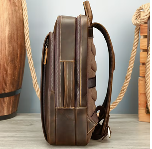 Brown Genuine <b>Leather</b> Backpack Men Casual Daily Use Adjustable Strap Zipper Closure 20-30L Capacity Solid Design Durable - Product Image 3