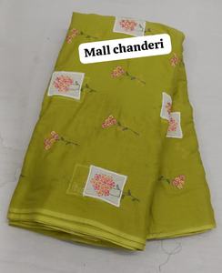 Tela de algodón para bordar de primera calidad, color azul cielo, tela de algodón Chanderi con un intrincado patrón de bordado floral y delicado. - Product Image 6