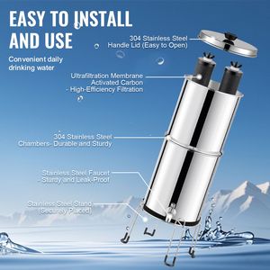 Sistema di filtrazione dell'acqua da banco in acciaio inossidabile 304 da 2,25G, sistema di filtraggio manuale a gravità per camper, riduce il piombo fino al 99% - Product Image 6