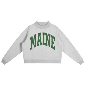 Custom Heavyweight Streetwear Sweatshirt <b>Women</b> Oversized Maine Varsity Graphic Print Pullover Off <b>White</b> Lettering Fall Winter - Product Image 5