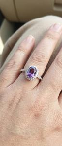 Anillo de compromiso de lujo para niños cristianos con doble halo, corte ovalado, engaste de garras y diseño de alas, para aniversario de boda, en plata. - Product Image 2