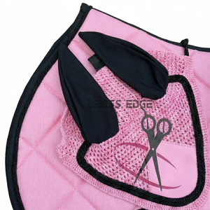Matching Horse Saddle Pad <b>Set</b> - Shock Absorbing English Riding Pad with <b>Crochet</b> Fly Veil Ear Bonnet & Impact Protection Boots - Product Image 3