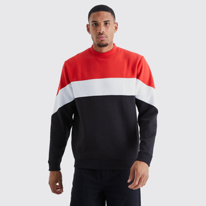 Sweat-shirt décontracté pour homme, coupe oversize, blocs de couleur, épaules tombantes, 100 % coton, brodé par le fabricant, écologique et vierge - Product Image 1