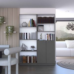 Set di librerie Dupree da 2 pezzi, grigio opaco/bianco, larghezza 49 pollici, con 9 ripiani per soggiorno - Product Image 1