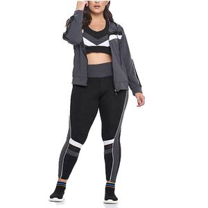 Women's 3 Piece Sports Workout Outfit Tracksuit Set - Zip up Colorblock Hoodie Sweatshirt - Raceback Bra & High Waist Leggings - Product Image 3