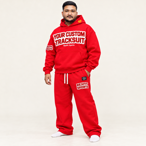 Ensemble de survêtement rouge à capuche pour homme en coton French Terry, imprimé sur mesure, style sportif, vêtements d'automne, ensemble homme, design personnalisé - Product Image 2