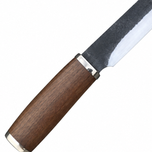 Couteau de boucher à lame longue, manche en bois brun, lame en acier noir et argenté, pointe affûtée pour la découpe de viande, la préparation culinaire - Product Image 4