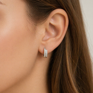 Aros de Plata de Ley 925 al por Mayor, Aros de Oro de 14K con Doble Hilera de Diamantes, Aros de Moda para Boda, Aros con Diamantes Cultivados en Laboratorio para Mujer - Product Image 3