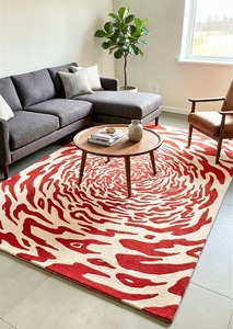 Tapis en laine abstrait à poils ras tufté à la main, anti-bactérien, adapté aux animaux domestiques, design moderne pour usage domestique et commercial, salon, tapis de prière - Product Image 4