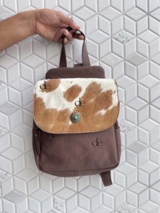 Sac à dos tendance en cuir véritable, motif cuir de vachette, style bohème, unisexe, de haute qualité, pour l'école - Product Image 1