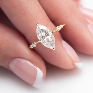 แหวนหมั้นวินเทจเพชรโมอิสซาไนต์ทรงมาร์คีส์ 3 กะรัต ทองคำขาว 14k แหวนแต่งงานแบบมินิมอลสำหรับผู้หญิง - Product Image 4