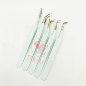 Logo personnalisé professionnel 90 degrés été vert en acier inoxydable pince à épiler extension de cils nouveau Style outil de beauté - Product Image 4