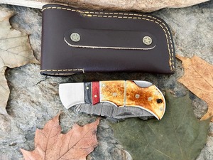 Navaja de Bolsillo Plegable Personalizada Hecha a Mano con Hoja de Acero de Damasco y Mango de Hueso, de Cambio Rápido, 6.5'' Pequeña, para Exteriores, Camping, Senderismo, Regalo - Product Image 4