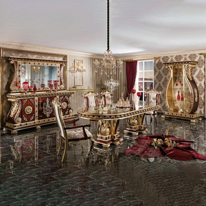 Imperial Plaza <b>Oval</b> <b>Dining</b> <b>Table</b> Set Handmade Traditional Royal European Furniture Antique Design Red Gold Finish - Product Image 1