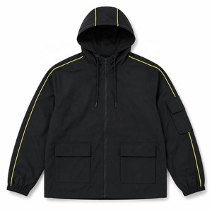 Veste coupe-vent à capuche personnalisée avec bandes réfléchissantes, style streetwear, vêtement de sport actif uni, manches longues - Product Image 1