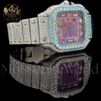 Montre mécanique automatique tonneau pour homme MOISSANITE WORLD, sertie de moissanite, style hip-hop