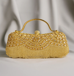 Elegant black pleated frame clutch with antique <b>silver</b> floral trim and pearl detail. Available at wholesale prices - Product Image 4