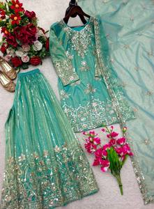 Women's Premium Embroidered Modern Salwar Kameez Sharara Dupatta Set Summer/Winter Wrinkle Free Designer Festive Party Wear - Product Image 5