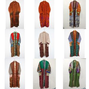 Kimono vintage 100% seda sari para mujer, hecho a mano, patchwork, estilo bohemio, camisón largo chino, talla única, ropa de lujo para verano, Rajasthan - Product Image 1