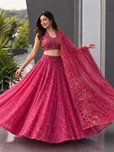 Conjunto de lehenga, blusa y dupatta de diseñador para fiesta, con estampado digital y bordado de lentejuelas, completamente cosido y listo para usar. - Product Image 1