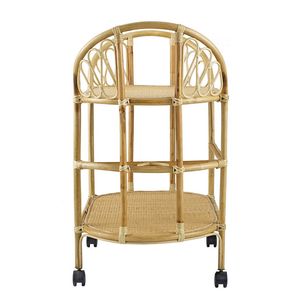 Elegant Cane Rattan Rolling <b>Serving</b> <b>Trolley</b> With Multi Layer Storage For Contemporary Kitchen Organization - Product Image 4